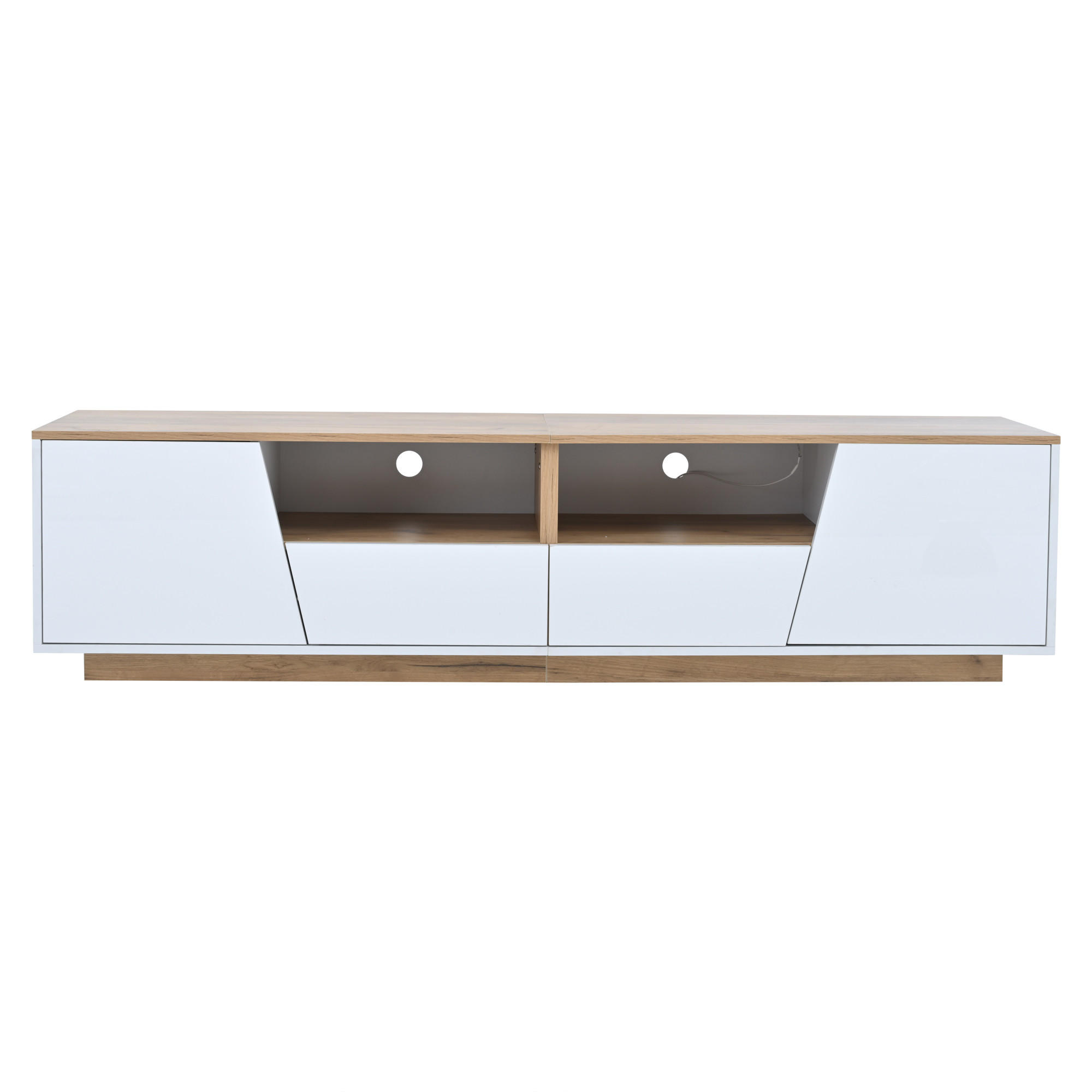 TV-SCHRANK 180/40/46 cm Weiß/Naturholz mit LED, 2 Schubladen und 2 Türen - Weiß, Holzwerkstoff (180/46/40cm) - Oxeza