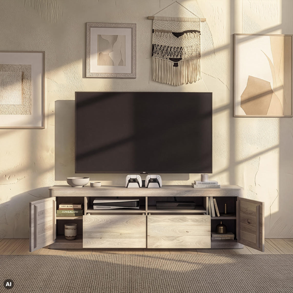 TV-BOARD Mango 178x40x58 weiß lackiert TORONTO #321 - Weiß, Holz (178/58/40cm) - Massivmoebel24