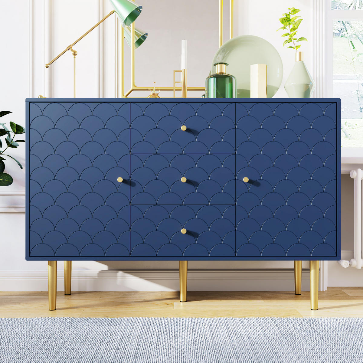 SIDEBOARD aus Spanplatte und Metall 40x120x83 cm Marineblau mit 3 Schubladen und verstellbarem Fachboden - Dunkelblau, Metall (120/83/40cm) - IVMEU
