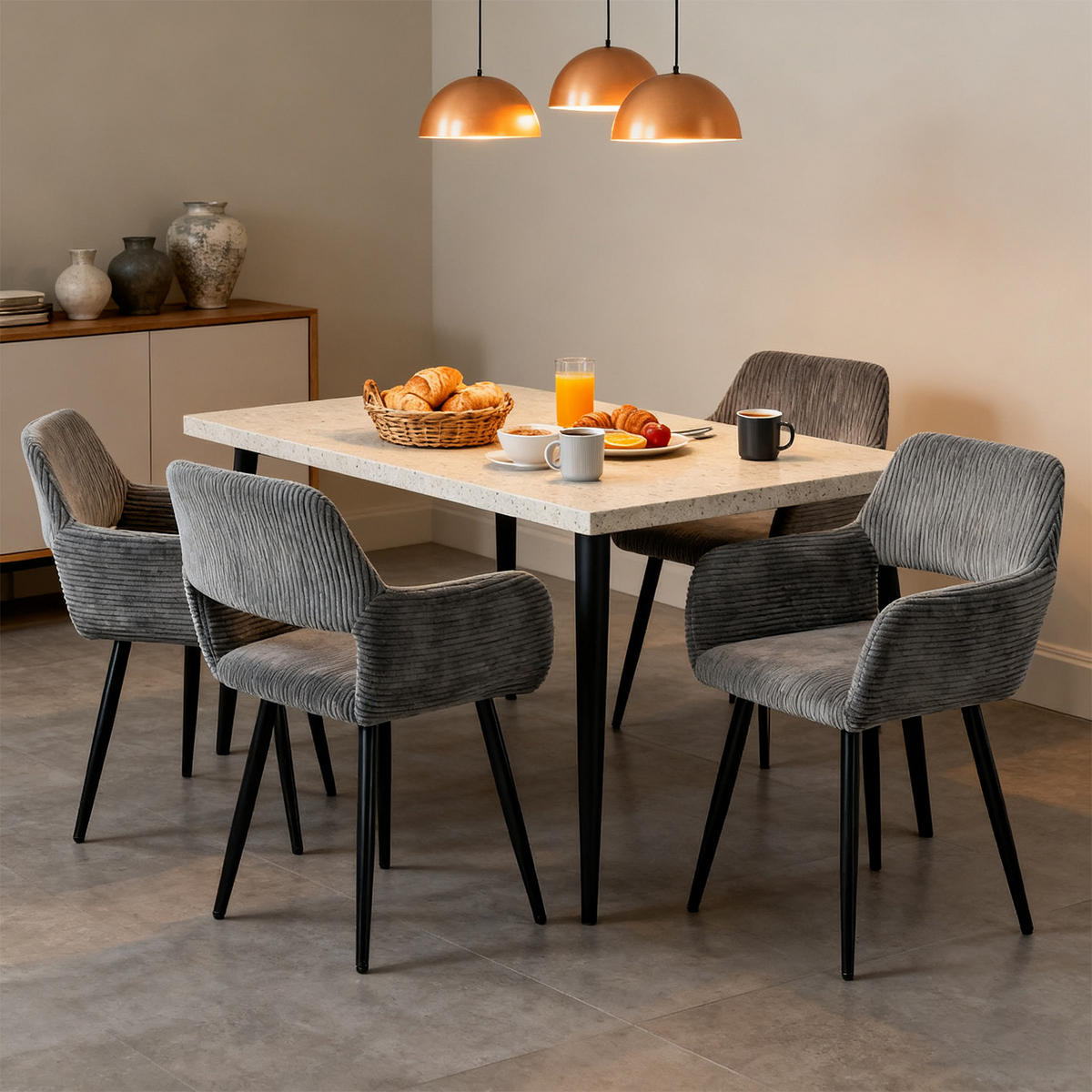 ESSZIMMERSTÜHLE 4er-Set, gepolstert, Cordbezug, Metallbeine, Grau - Grau, Textil/Metall (56/78/56cm) - Meubles Cosy