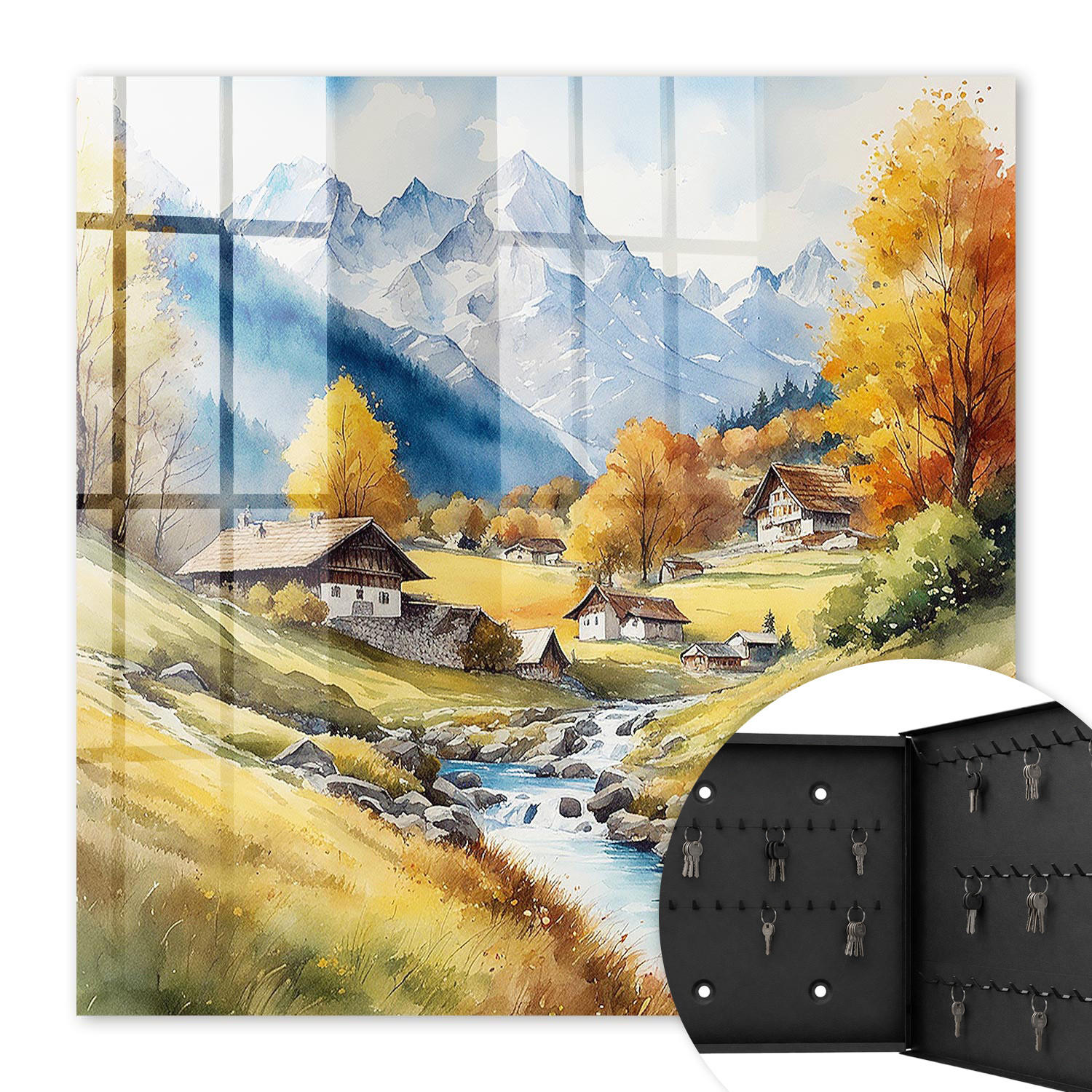 SCHLÜSSELBOX Schwarz 30x30 cm- Türöffnung nach rechts - Bergfrieden - Gelb, Metall (30/30/5cm) - TULUP