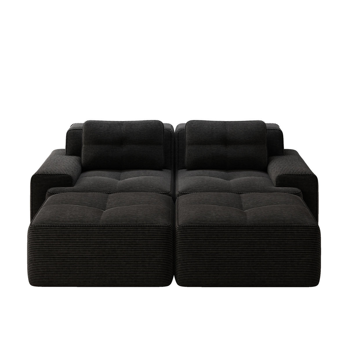 WOHNLANDSCHAFT DE-34113 2-Sitzer mit Ottoman Schwarz - Schwarz, Textil (177/69/204cm) - ComfortXL
