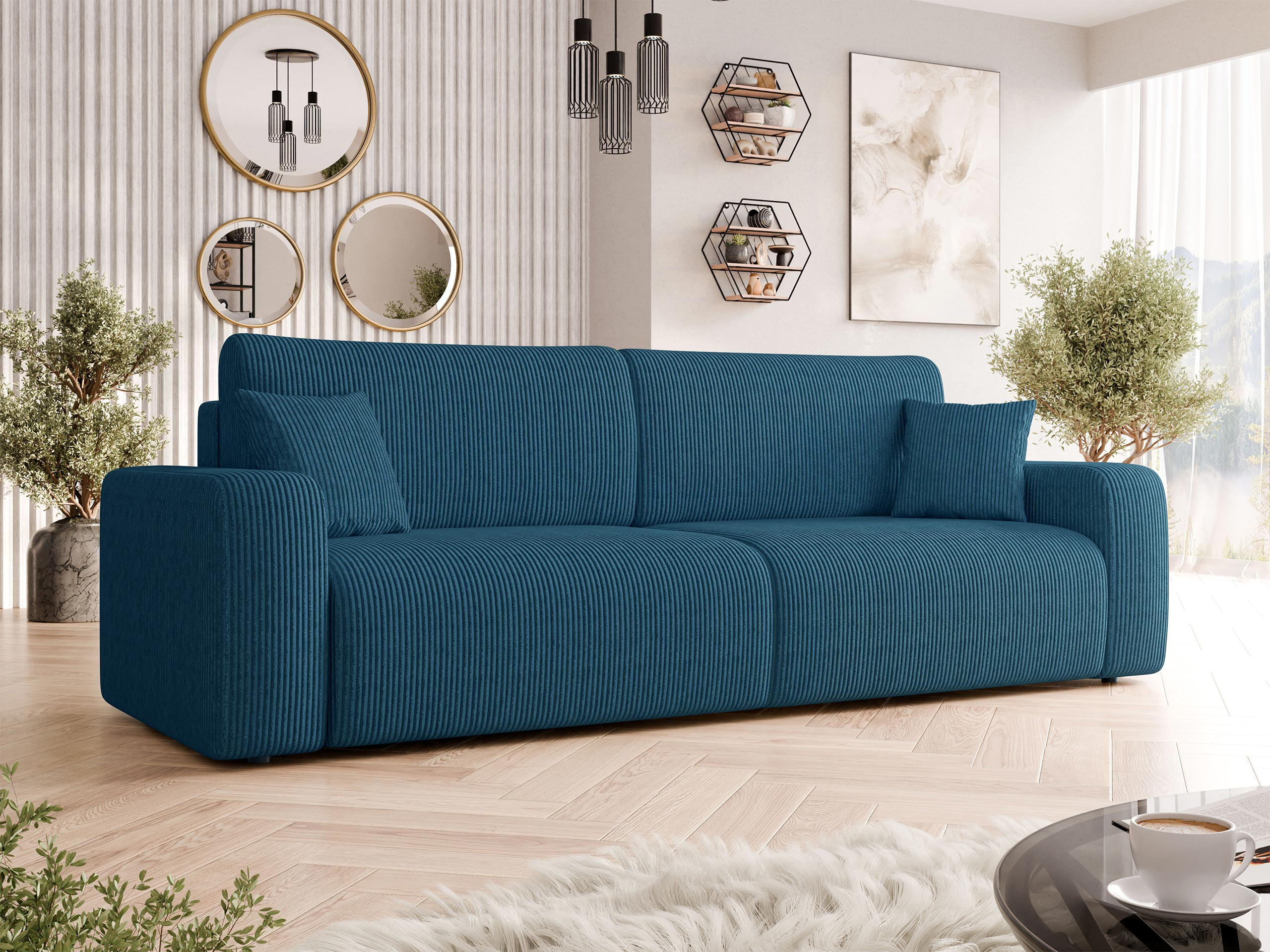 SCHLAFSOFA Piano Cord - Blau/Schwarz, Holz/Kunststoff (245/82/92cm) - MIRJAN24