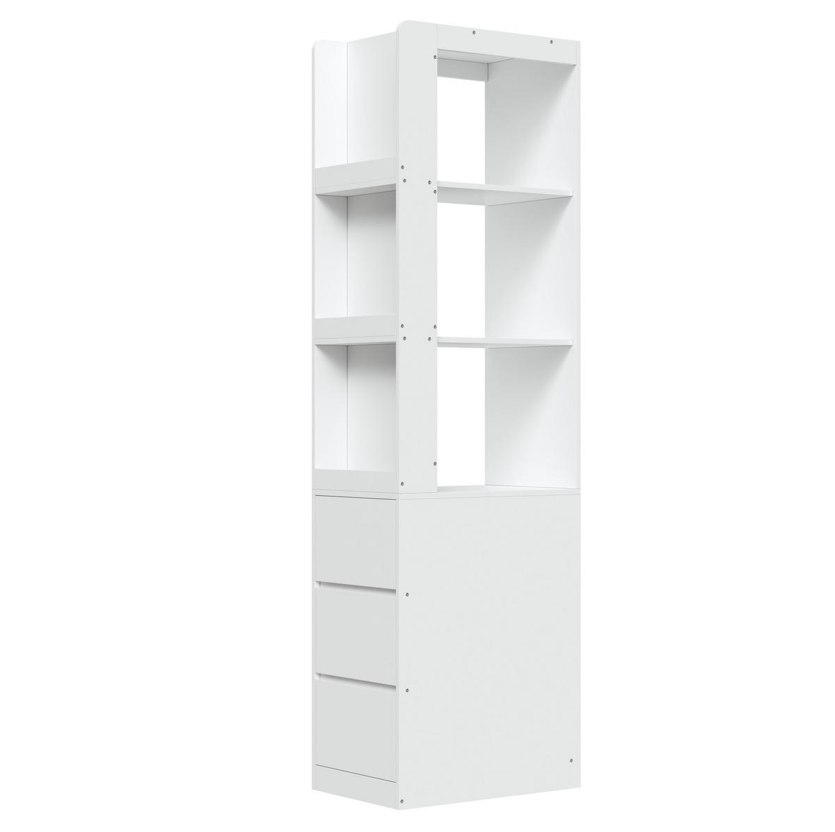 HOCHSCHRANK aus Spanplatte 60x40x200cm in Weiß mit 3 Fächern & 3 Schubladen - Weiß, Holzwerkstoff (60/200/40cm) - Modfu