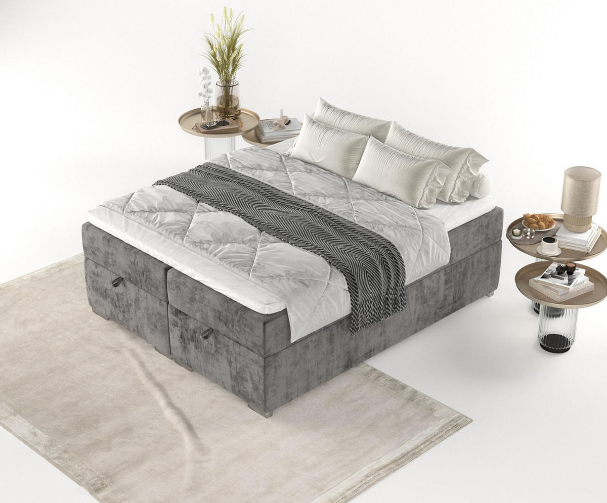 BOXBETT Reto 160/200 cm Stahl im Lotta Stoff - Chromfarben/Graphitfarben, Holz/Holzwerkstoff (160/200cm) - AltaBeds