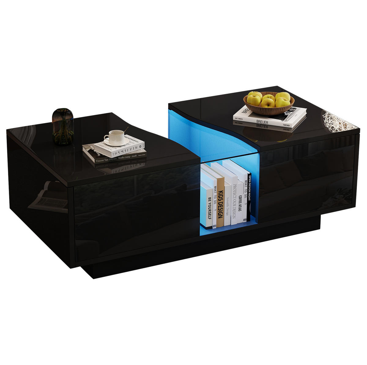 COUCHTISCH 100/50/35 cm mit LED-Beleuchtung, 2 Schubladen und Acrylplatte aus MDF, Schwarz - Schwarz, Holzwerkstoff (100/50/35cm) - Redom