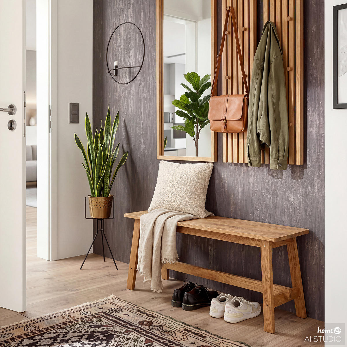 GARDEROBENBANK - Eiche massiv - 100 cm - Eichefarben, Holz (100/45/29cm) - home24