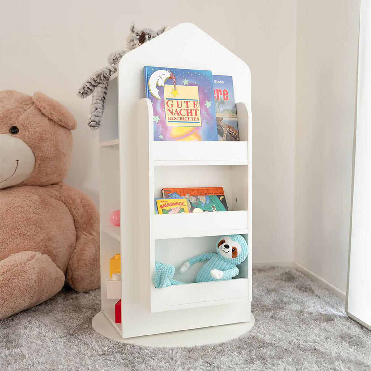 KINDERREGAL drehbar JUNA - 60 x 60 cm Weiß - Weiß, Holzwerkstoff/Textil (60/105.3/60cm) - Home Deluxe