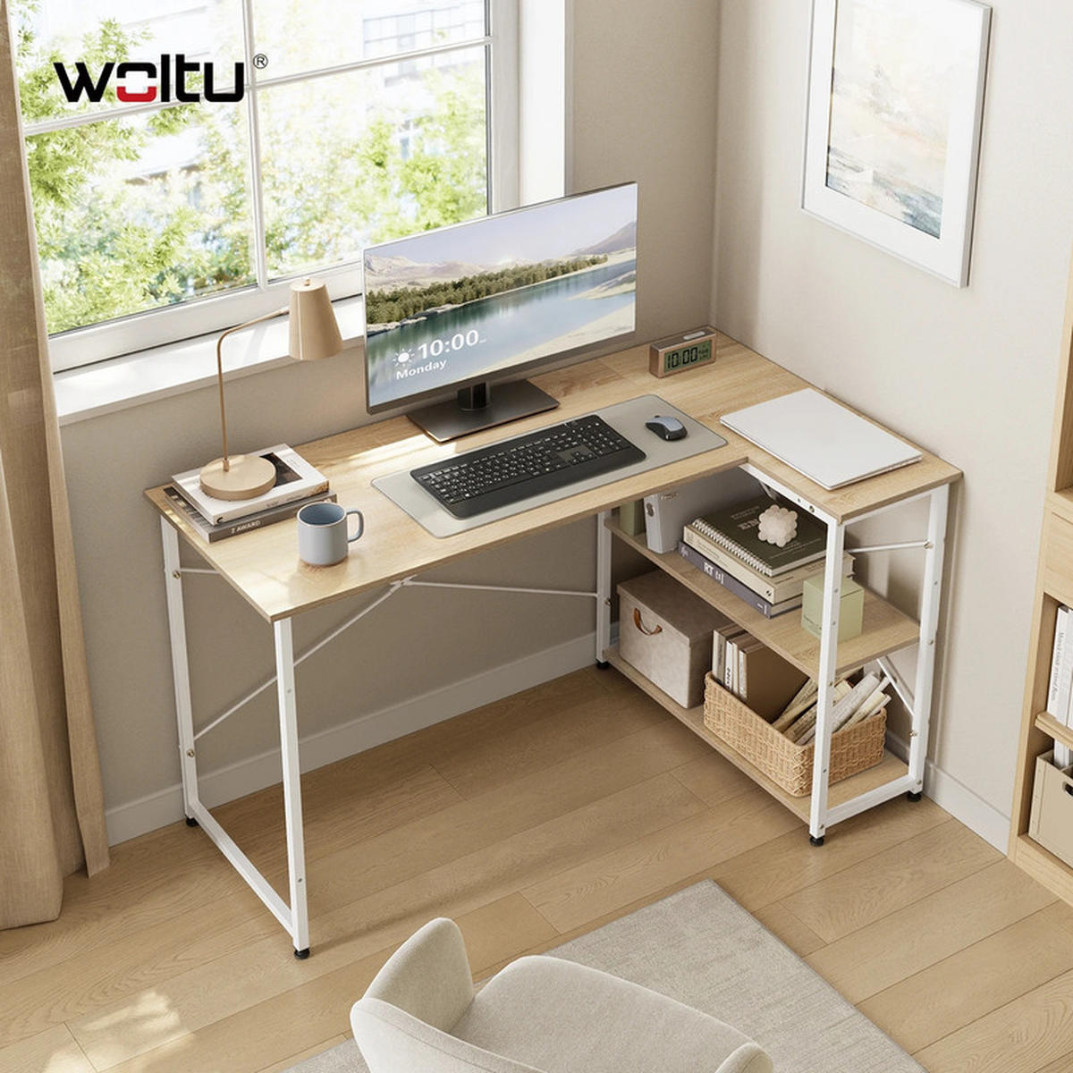 SCHREIBTISCH 120×71,5×74 cm Hell Eiche und Weiß - Braun, Holz (120/74/71.5cm) - Kaket
