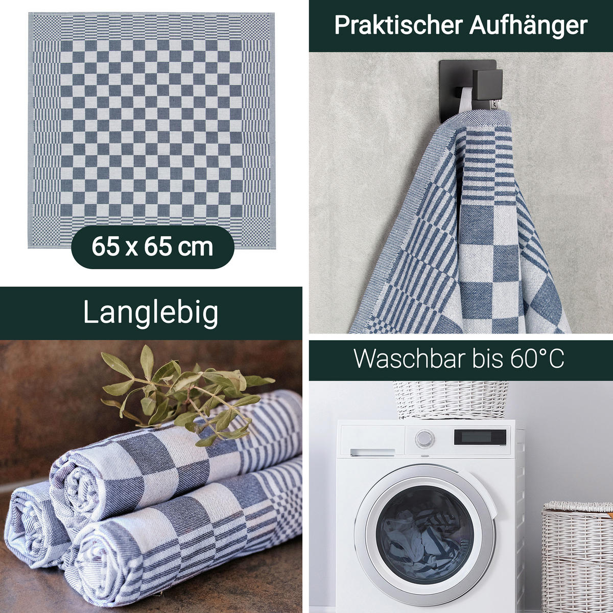GESCHIRRTÜCHER, 6er-Set, 65x65 cm, 100% Baumwolle, Blau - Blau, Textil (65/65cm) - Zollner