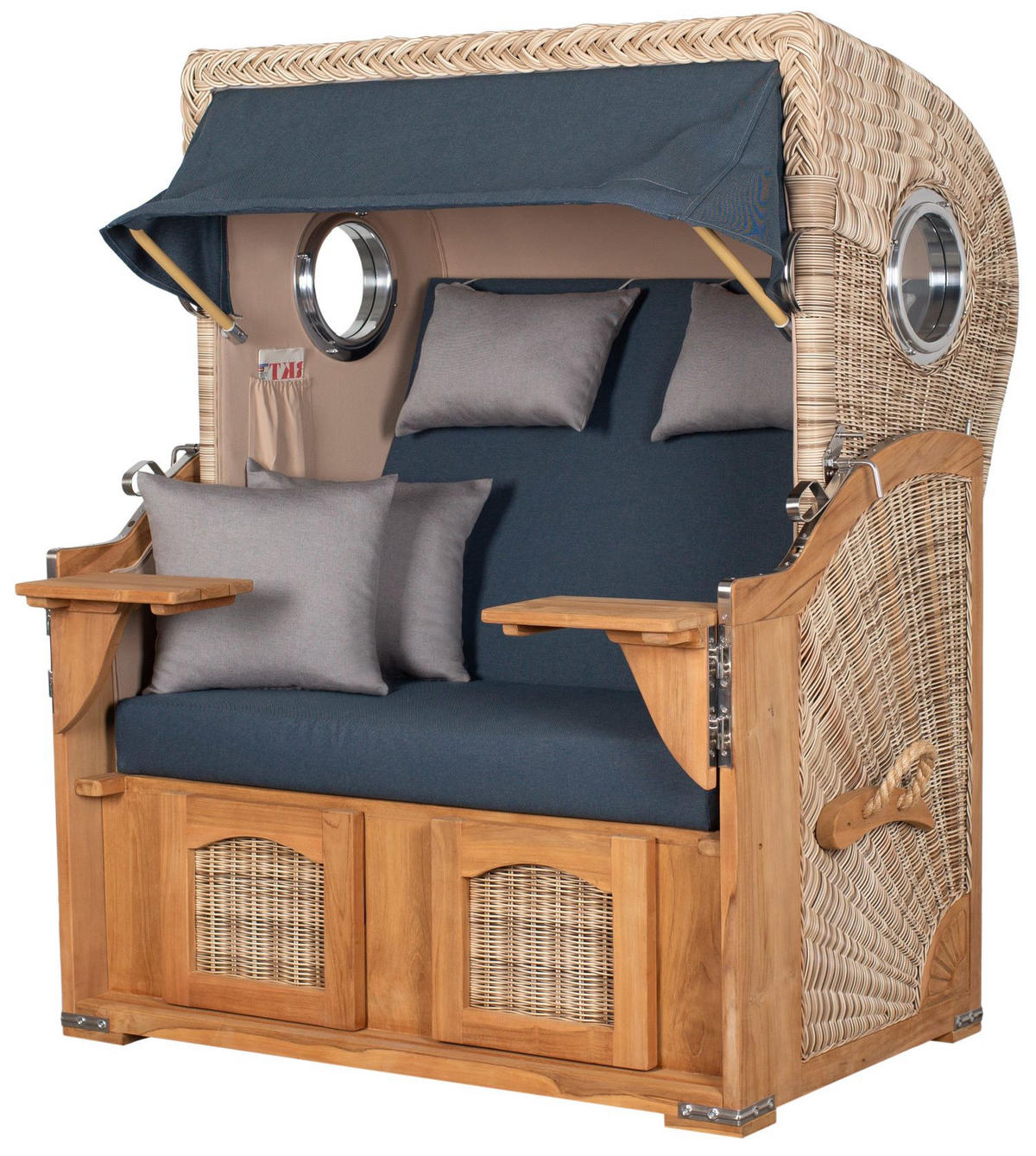 STRANDKORB Komplettset: Ammersee Teak Bullauge - PE shell - Modell 593 - Grau, Holz/Kunststoff (125/165/80cm) - bene living