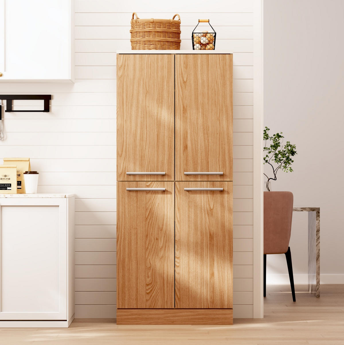 BUFFET 76/180/42 cm Weiß/Natur aus MDF mit verstellbaren Einlegeböden - Weiß, Holzwerkstoff (42/180/76cm) - OKMYHOME