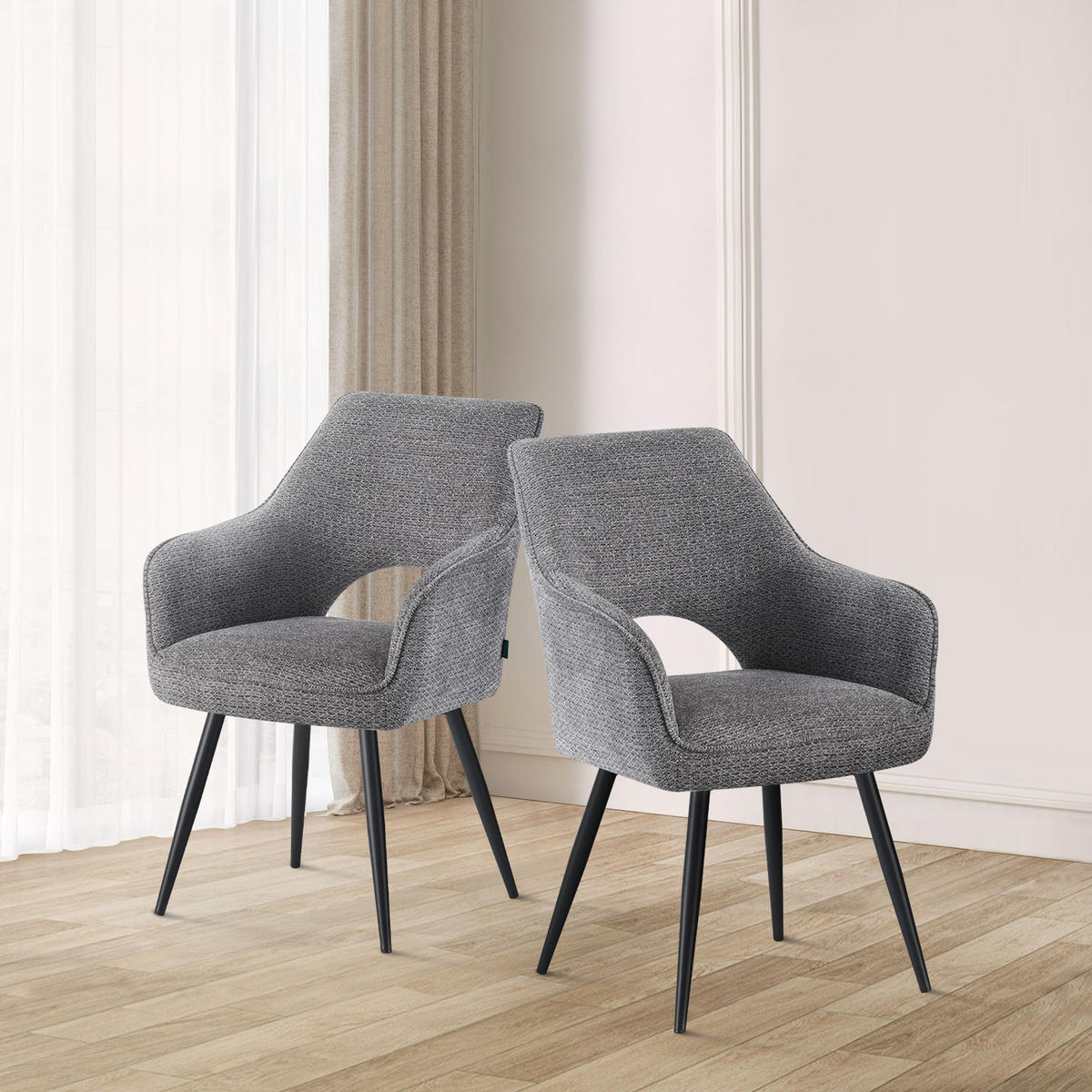 ESSZIMMERSTUHL THOMAS-RAYA 2er-Set 4-Fuss-Gestell - Schwarz/Grau, Textil (57/86/63cm) - DUBI Möbel