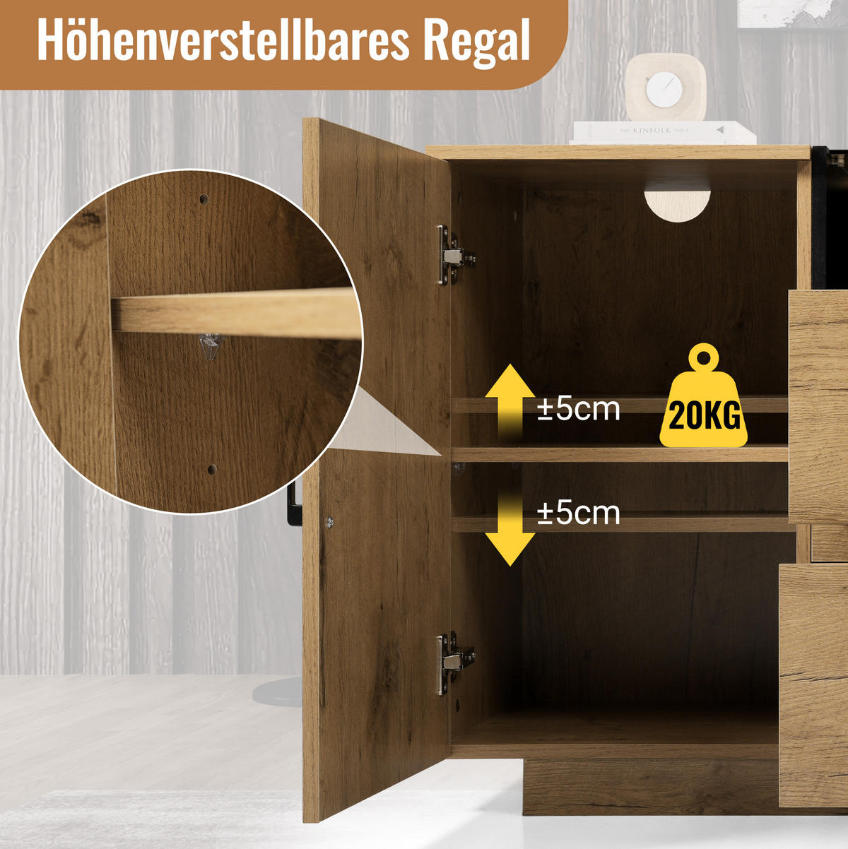 SIDEBOARD 140/40/70 cm Eiche aus Holzwerkstoff mit ESG-Glas und 2 Schubladen - Eichefarben, Glas (140/70/40cm) - OKWISH
