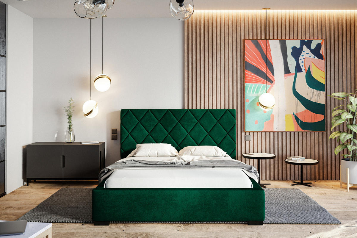 POLSTERBETT 140x200 Aron, Lattenrost, Samtstoff Grün - Grün, Holz/Textil (140/200cm) - Emporius