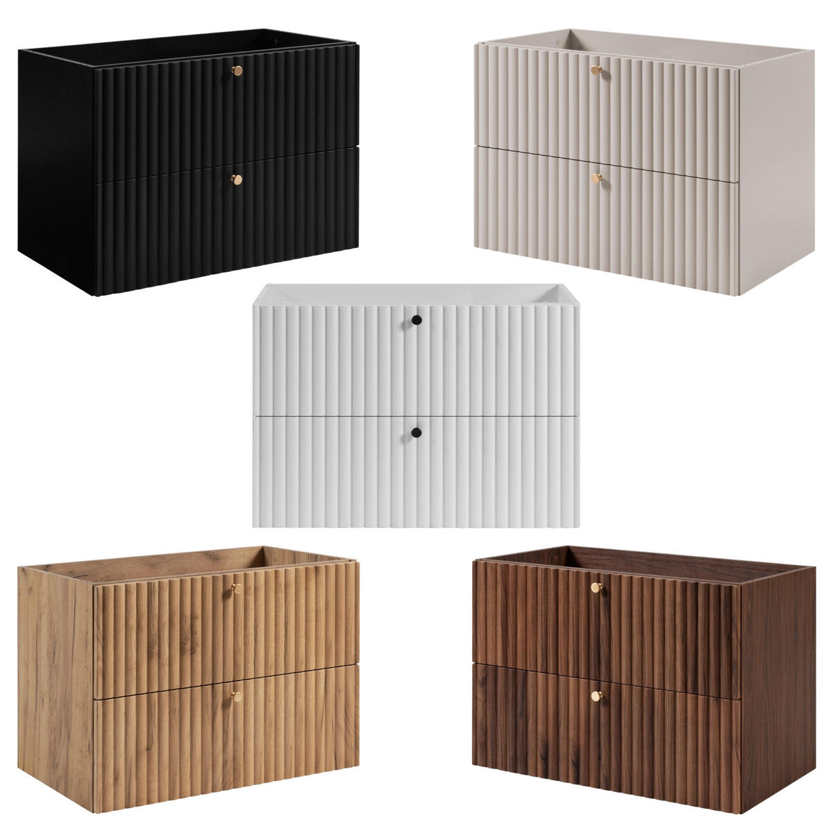 WASCHBECKENUNTERSCHRANK BELLO geriffelt Weiß matt 80/57/46 cm - Weiß, Holzwerkstoff/Metall (80.2/57/46cm) - Rodan