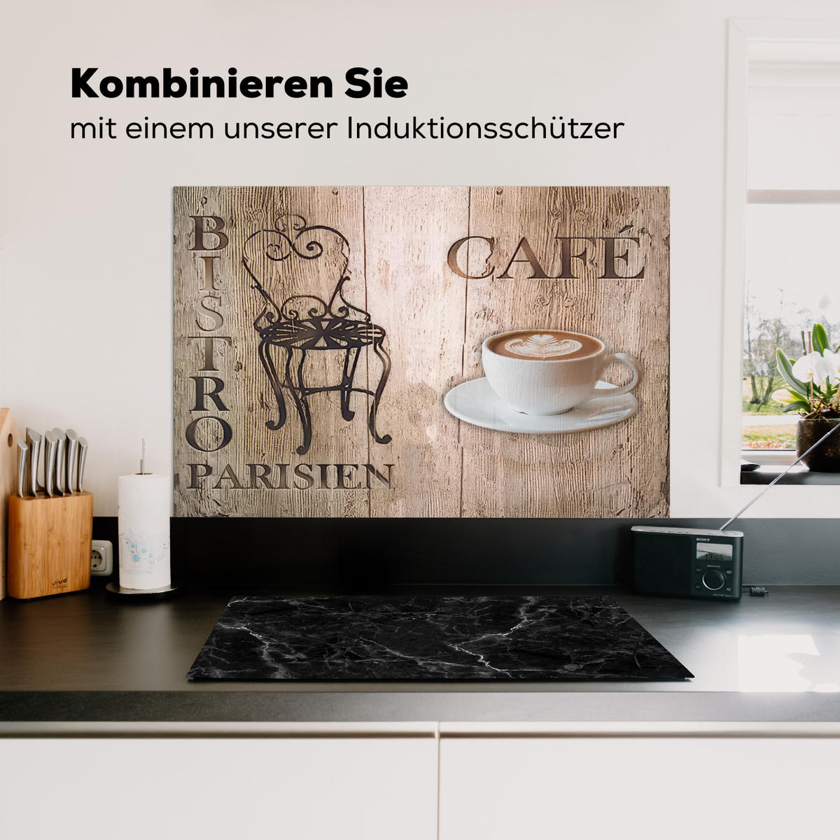 SPRITZSCHUTZ KÜCHE Bistro Parisien - Café - Kaffee - Jahrgang 80x55 cm - Cappuccino, Metall (80/0.3/55cm) - MuchoWow