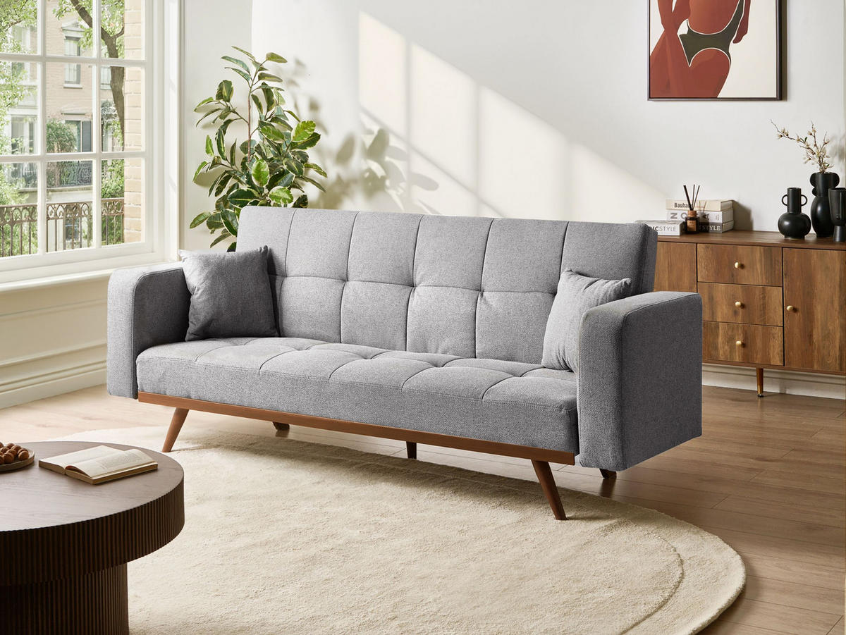 SCHLAFSOFA 3-Sitzer Grau Hjulby - Grau, Textil (220/90/82cm) - Beliani