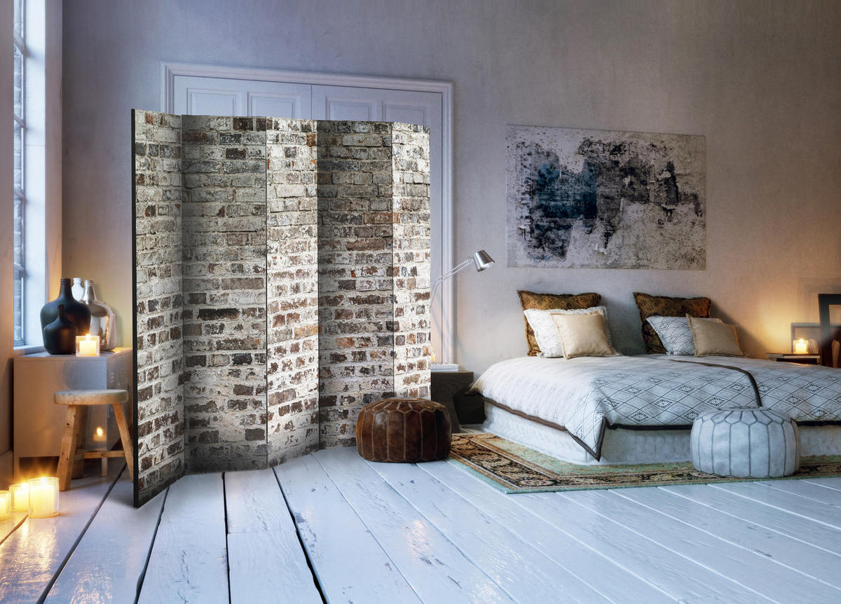 PARAVENT Beidseitig Bedruckter 5-tlg 225x172 cm Lichtstruktur - Grau, Holz/Textil (225/172/3cm) - Muralo
