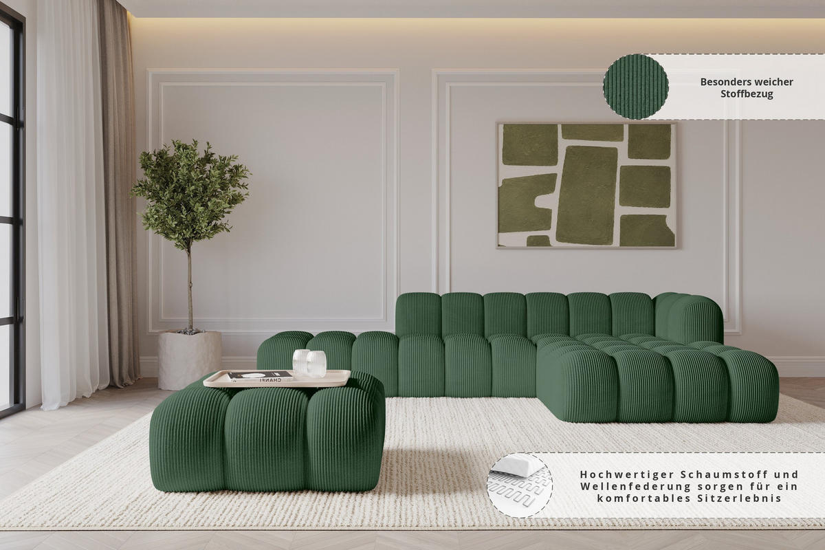 TABURET OLEA-PUF 91x87x44 cm Zelená Manšestr - černá/zelená barva, kompozitní dřevo/textil (91/44/87cm) - ALTDECOR