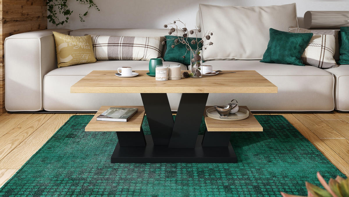 COUCHTISCH rechteckig Eiche Gold - Schwarz matt 110/60/45 cm - Eichefarben/Schwarz, Holzwerkstoff (60/110/45cm) - designimpex