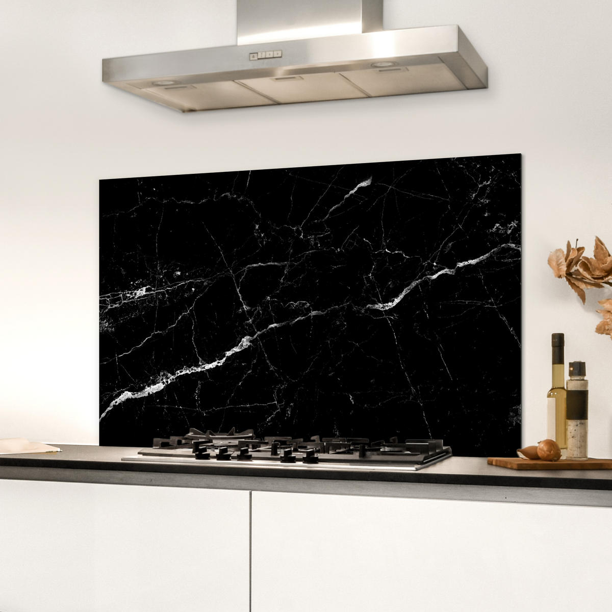 SPRITZSCHUTZ KÜCHE Marmoroptik - Schwarz - Luxus 90x60 cm - Grau, Metall (90/0.3/60cm) - MuchoWow