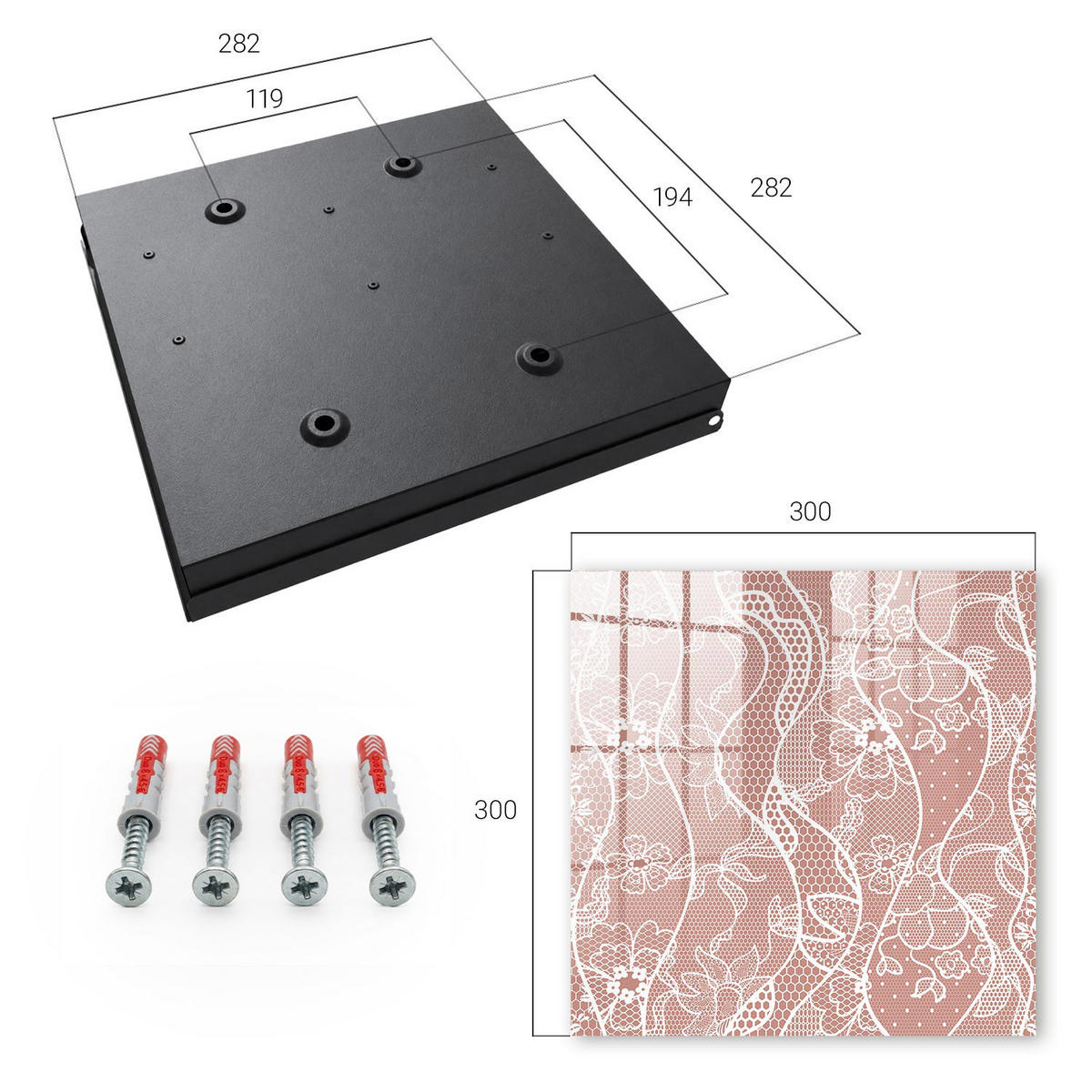 SCHLÜSSELBOX Schwarz 30x30 cm- Türöffnung nach rechts - Elegante Spitze - Braun, Metall (30/30/5cm) - TULUP