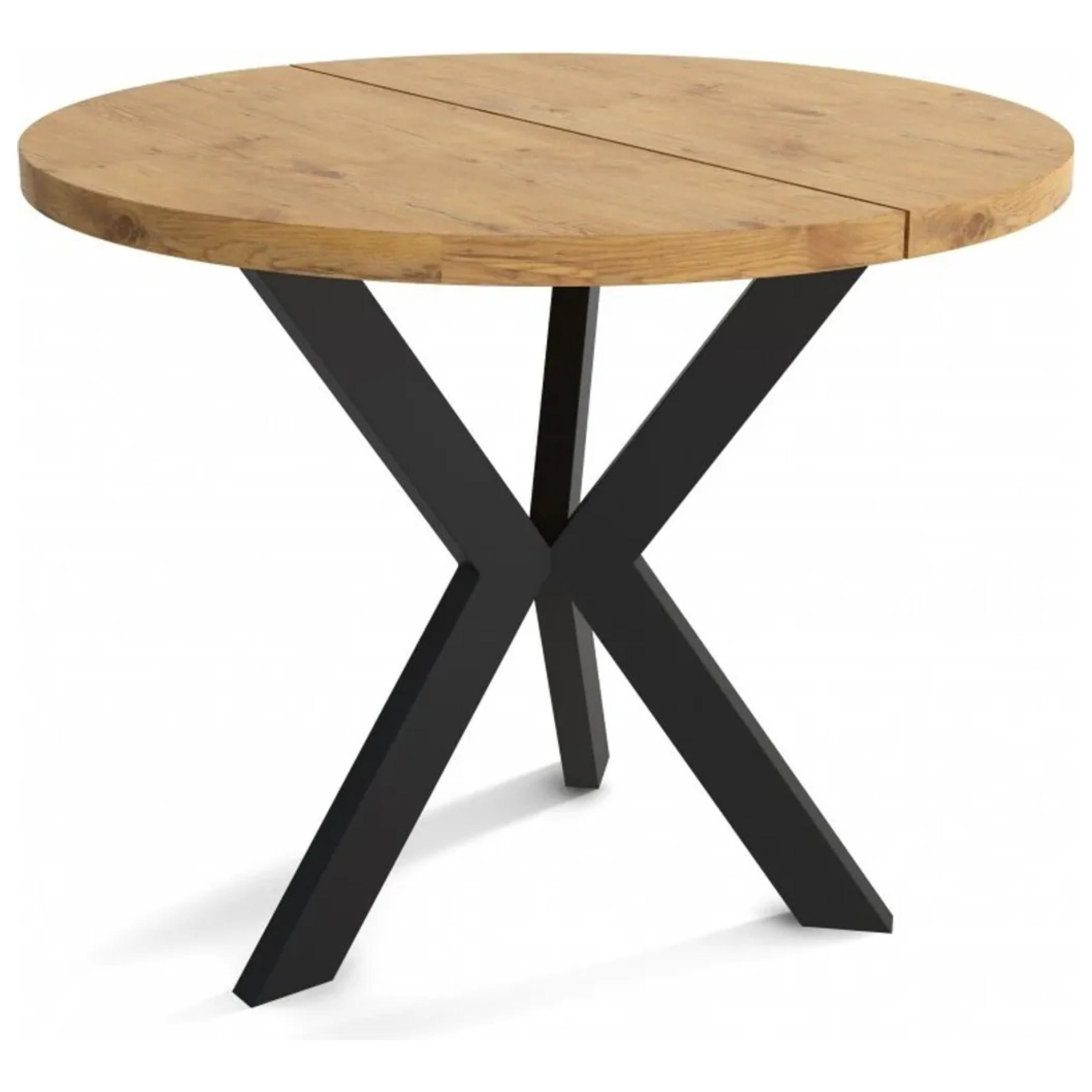 ESSZIMMERTISCH IDA, ausziehbarer Tisch Durchmesser: 100 cm bis 140 cm, Wohnzimmertisch Farbe: Naturbelassen, mit Holzbeinen in Farbe Schwarz - Hellbraun/Schwarz, Holzwerkstoff (100/100/75cm) - Sepro Meble