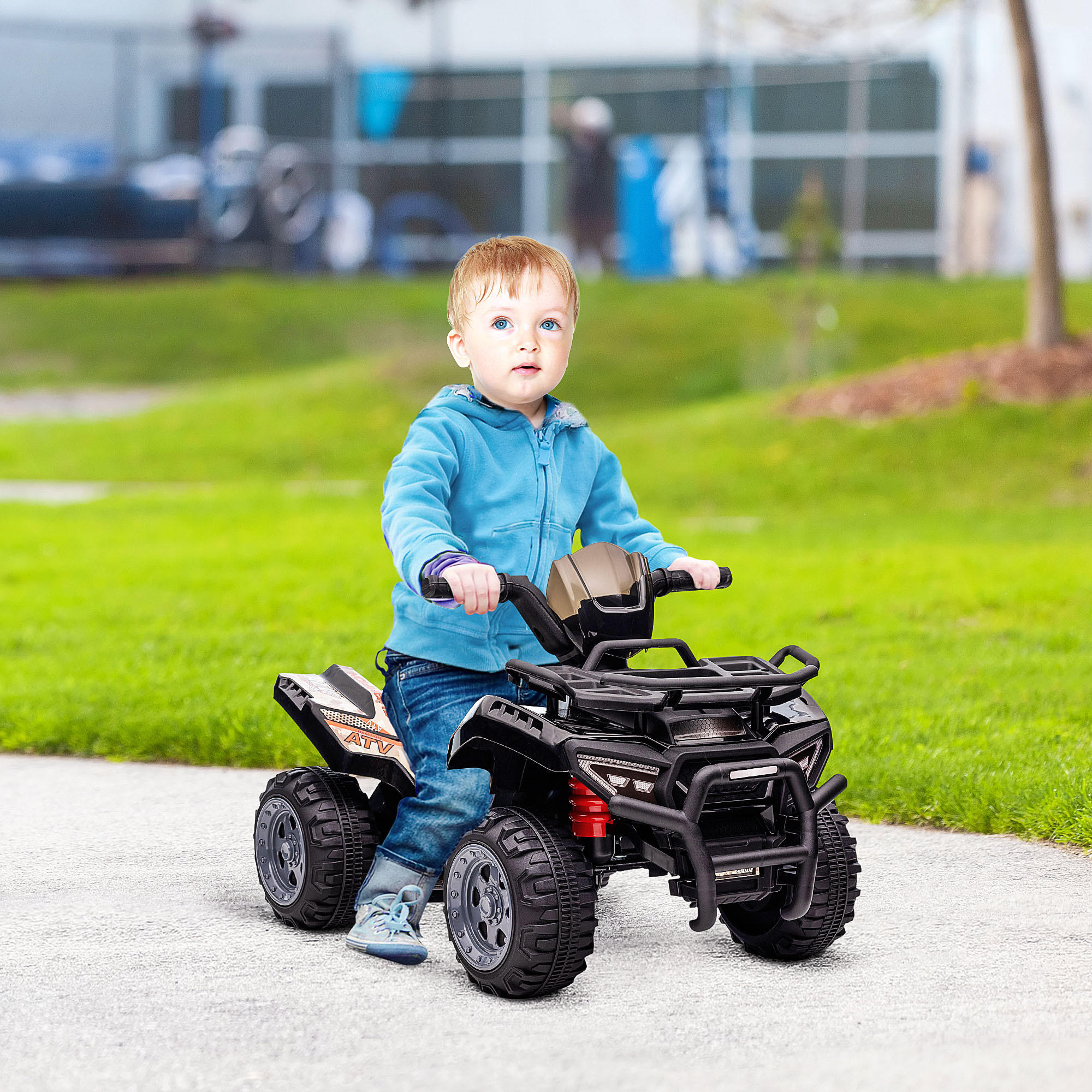 MINI ELEKTRO-QUAD KINDER, Schwarz/Grün/Rosa/Rot, Metall+ PP-Kunststoff - Schwarz, Metall (70/42/45cm) - HOMCOM