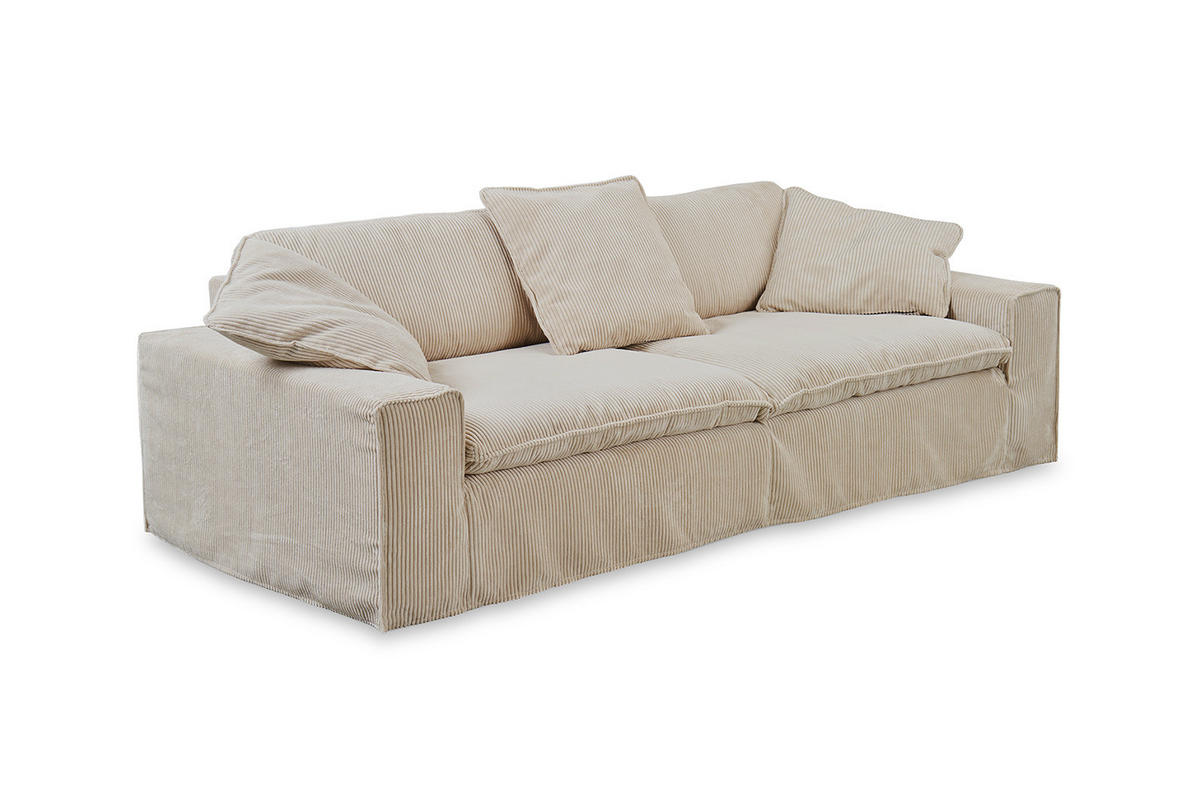 SOFA NETTA Cremeweiß Cord - Creme/Braun, Birkenholz/Textil (258/90/116cm) - KAWOLA