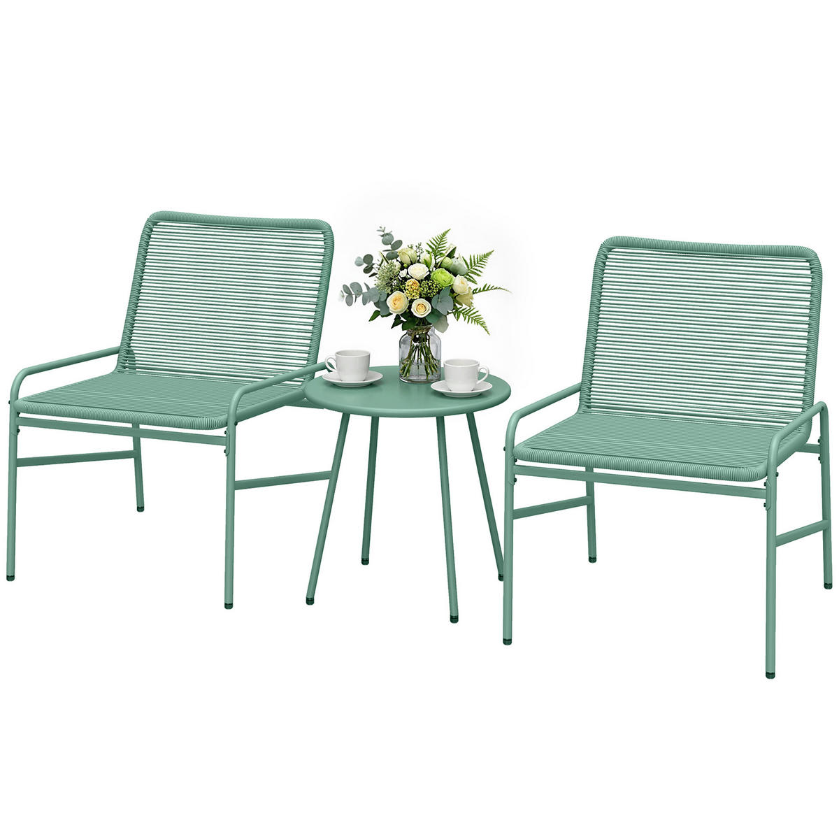 BISTROTSET 3tlg DE-13705 mit rundem Tisch Grün - Grün, Metall - ComfortXL