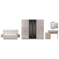BETTANLAGE LINE Schlafzimmer-Set, 5-teilig, Creme, Bett mit Kopfteil 2 Nachttischen Kommode und Kleiderschrank - Creme, Leder/Holzwerkstoff (160/200cm) - Villa Möbel