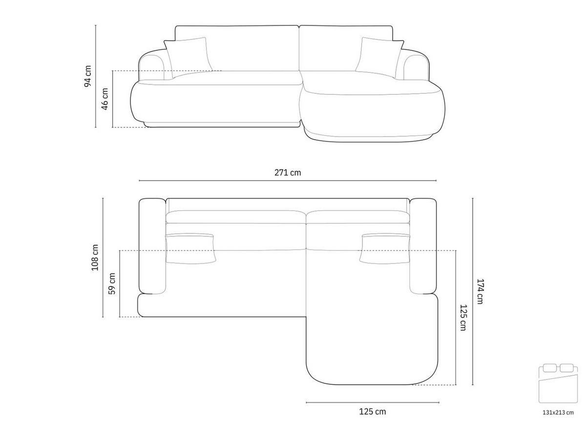 SCHLAFSOFA modular mit Bettkasten rechts Ella aus Samt leichtes beige 5 Sitzplätze - Creme, Textil (174/271cm) - Micadoni