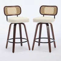 BARHOCKER SET 2 STK. 90 cm Walnuss & Beige Drehbare Rattan Barstühle mit Polstersitz - Beige, Leder (56/90/43cm) - Urban Meuble