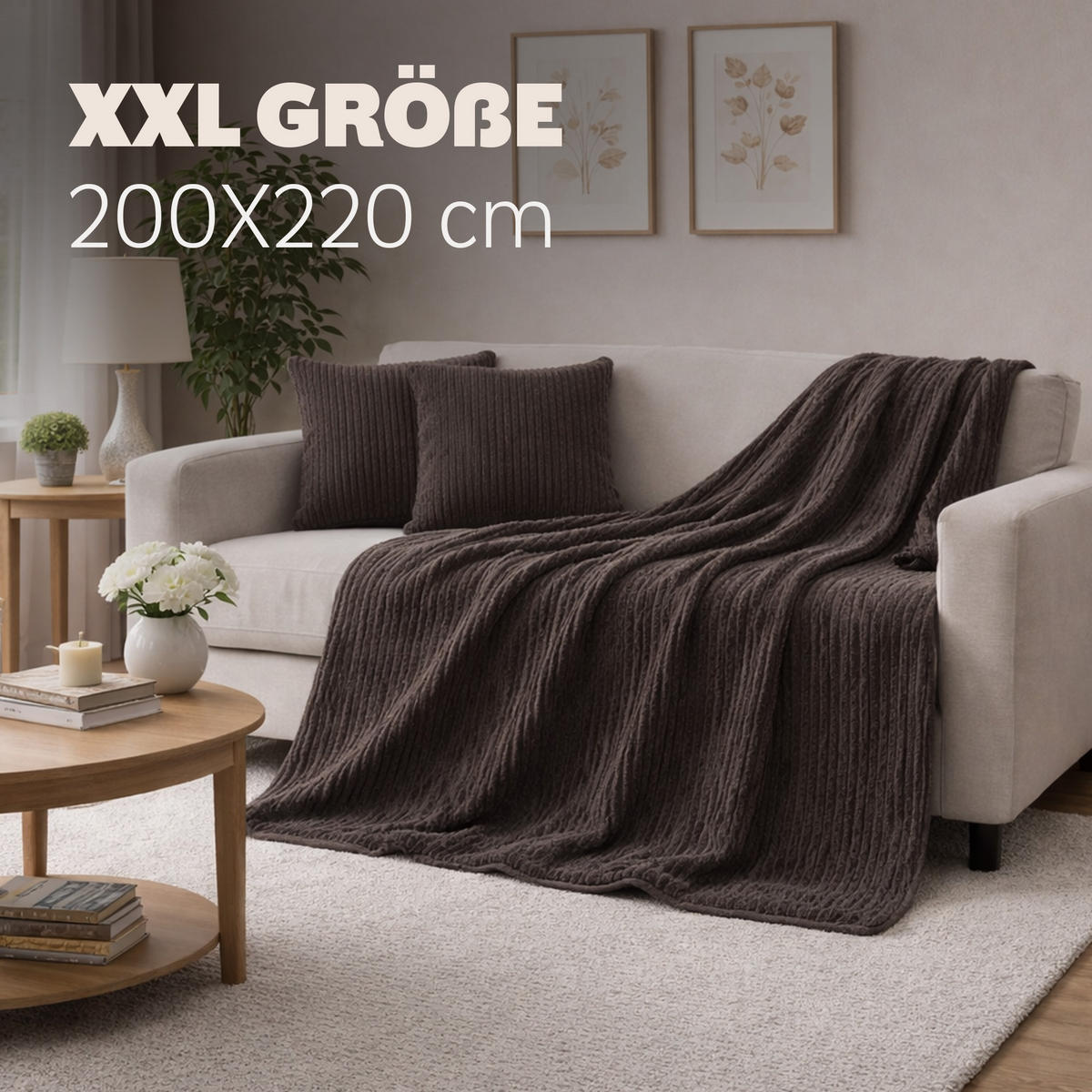 TAGESDECKE Wende-Design 200x220cm Granit - Grau, Kunststoff/Textil (220/200cm)