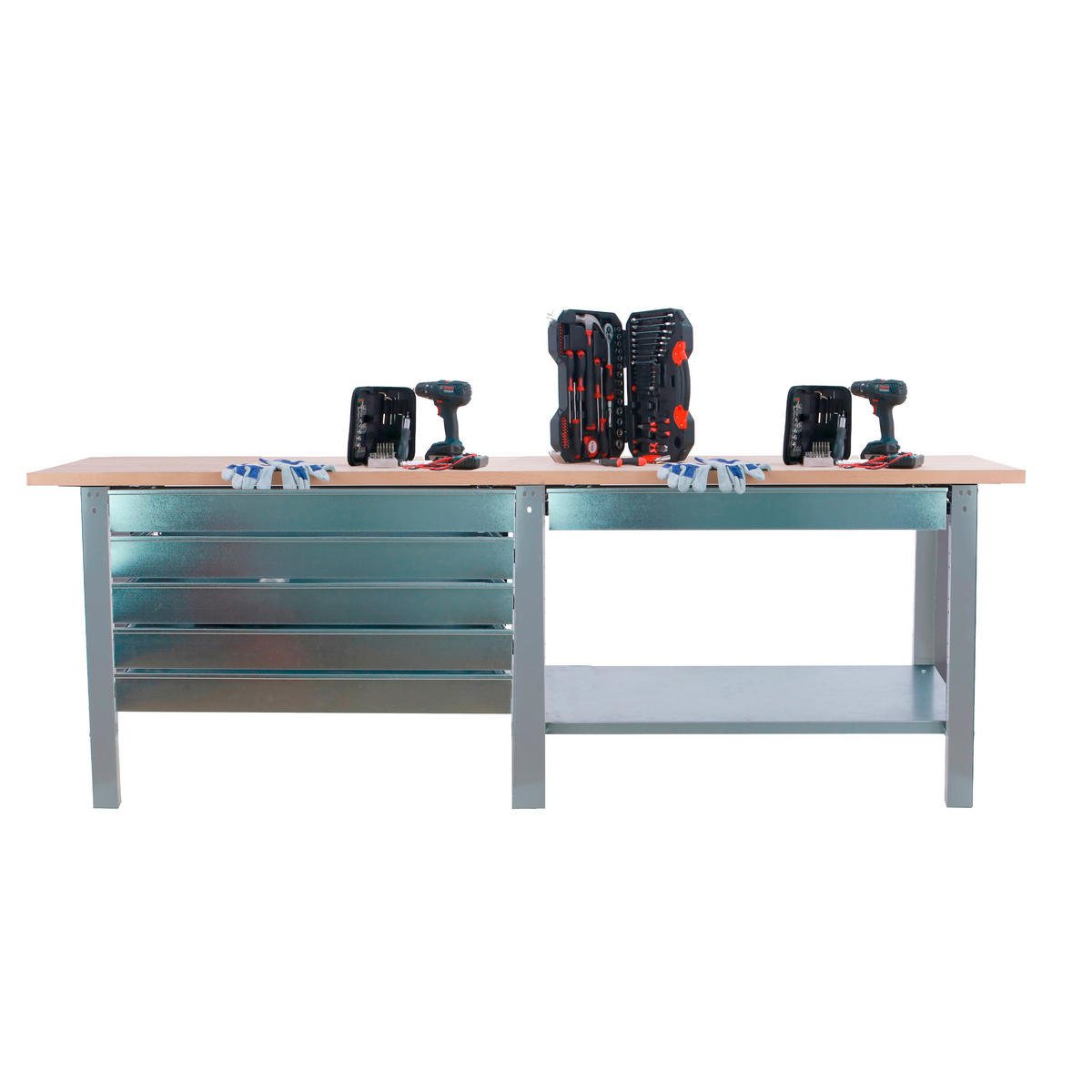 WERKBANK Buffalo Wood mit 6x Schublade HxBxT 86,5 x 210 x 75 cm Traglast 1000 kg Grau - Grau, Metall (210/86.5/75cm) - PROREGAL