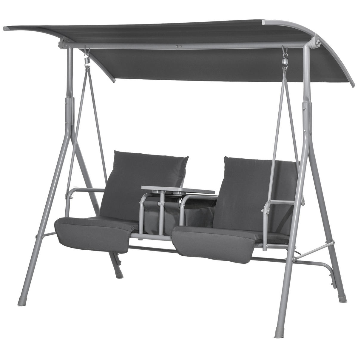HOLLYWOODSCHAUKEL DE-07092 2-Sitzer, mit Dach und Tisch, Metallrahmen Schwarz - Grau, Metall (175/158/112cm) - ComfortXL
