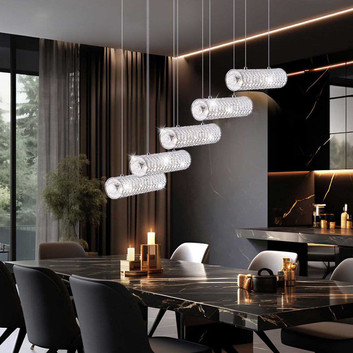 LED HÄNGELEUCHTE TINCA Kristall Optik Klar - Klar, Glas (80/25/140cm) - Globo Lighting