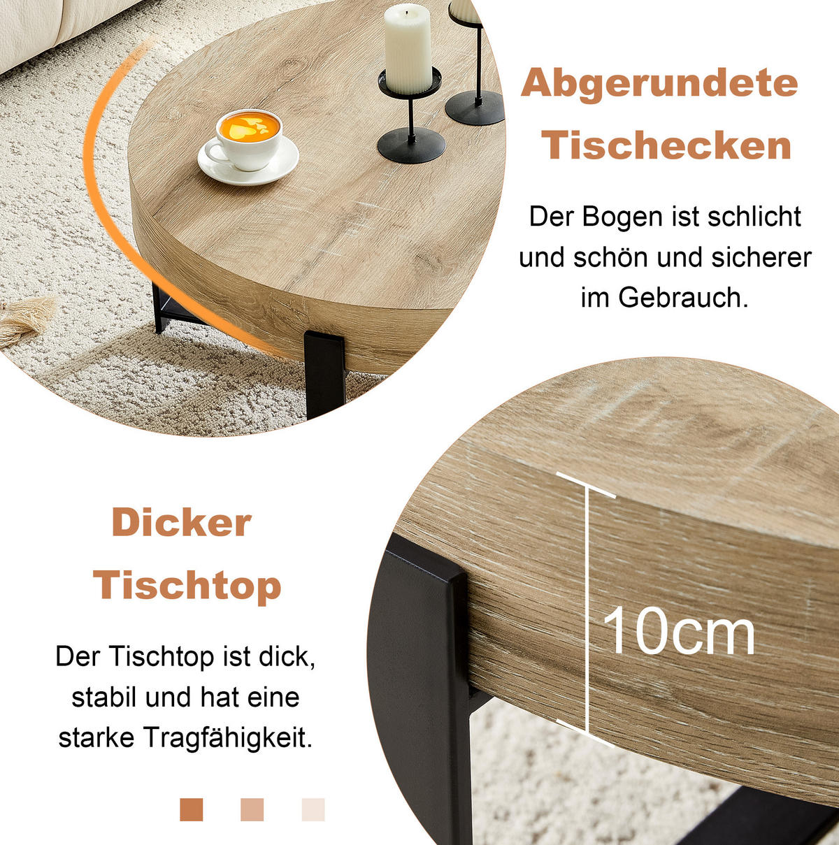 COUCHTISCH aus MDF und Metall Ø68x36 cm in Naturholz mit Kreuzgestell - Naturfarben, Holzwerkstoff (68/68/36cm) - Modfu
