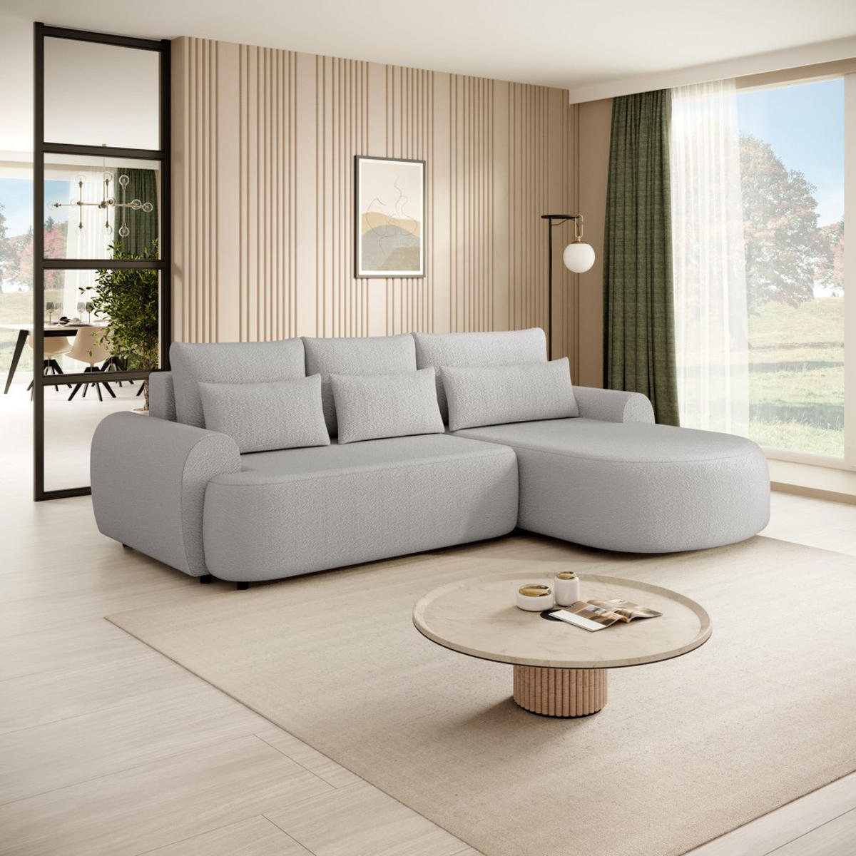ECKSCHLAFSOFA Olivio L Hellgrau, rechts - Hellgrau/Schwarz, Kunststoff/Textil (266/170cm) - Beautysofa