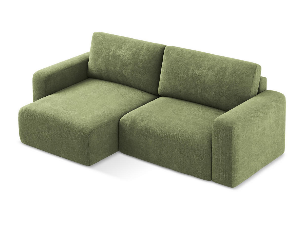 ECKSOFA mit Schlaffunktion links Chenille Stoff Grün - Schwarz/Grau, Kunststoff/Textil (149/244cm) - Makamii