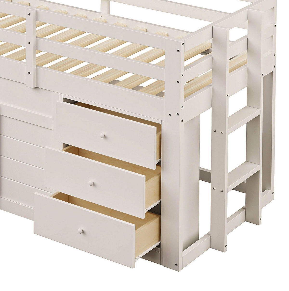HOCHBETT 90/200 cm aus Kiefer und MDF mit Rutsche und 3 Schubladen Creme - Weiß, Holzwerkstoff (90/200cm) - Modenvie