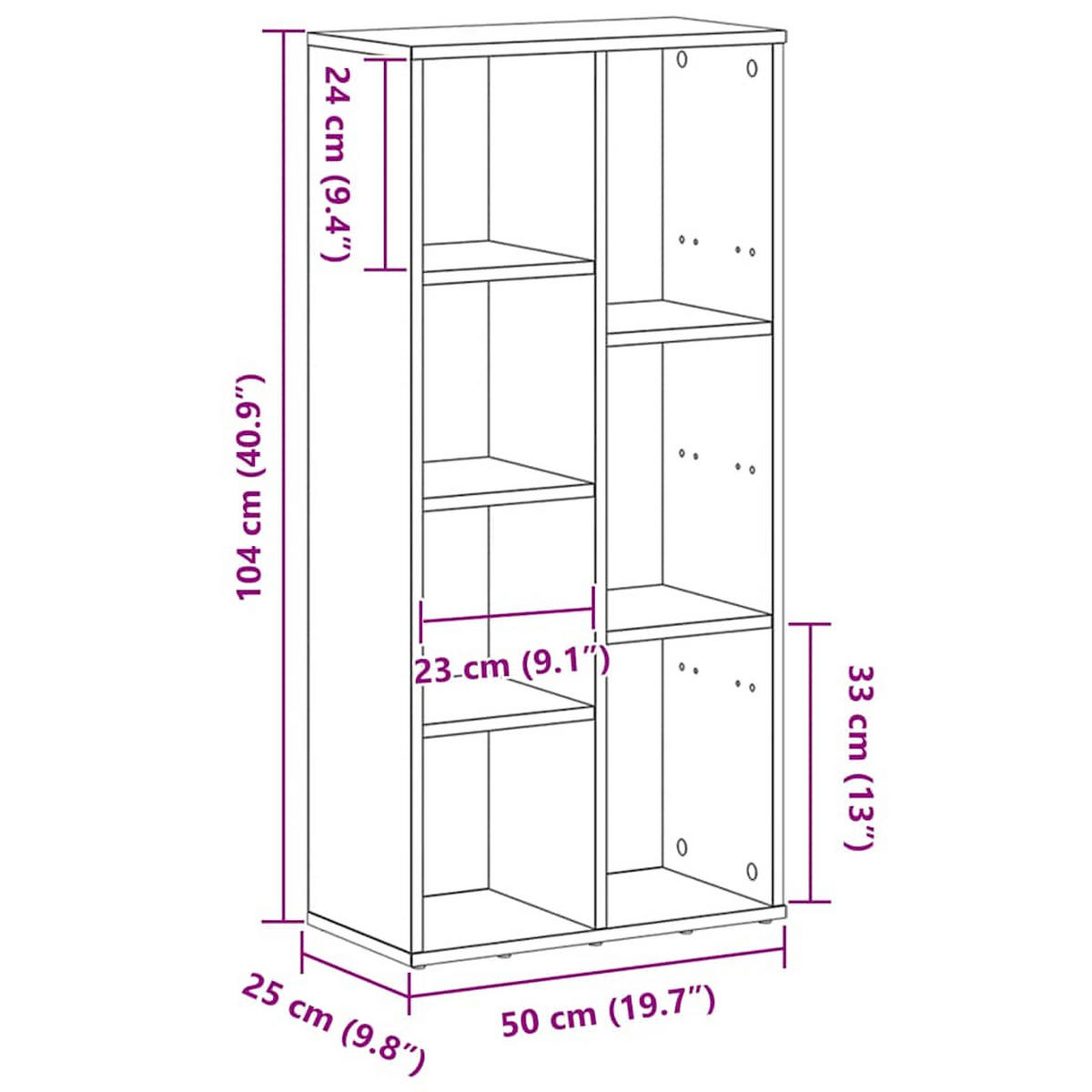 BÜCHERREGAL Schwarz Eichen-Optik 50/25/104 Cm Holzwerkstoff - Schwarz, Holzwerkstoff (25/104/50cm) - vidaXL
