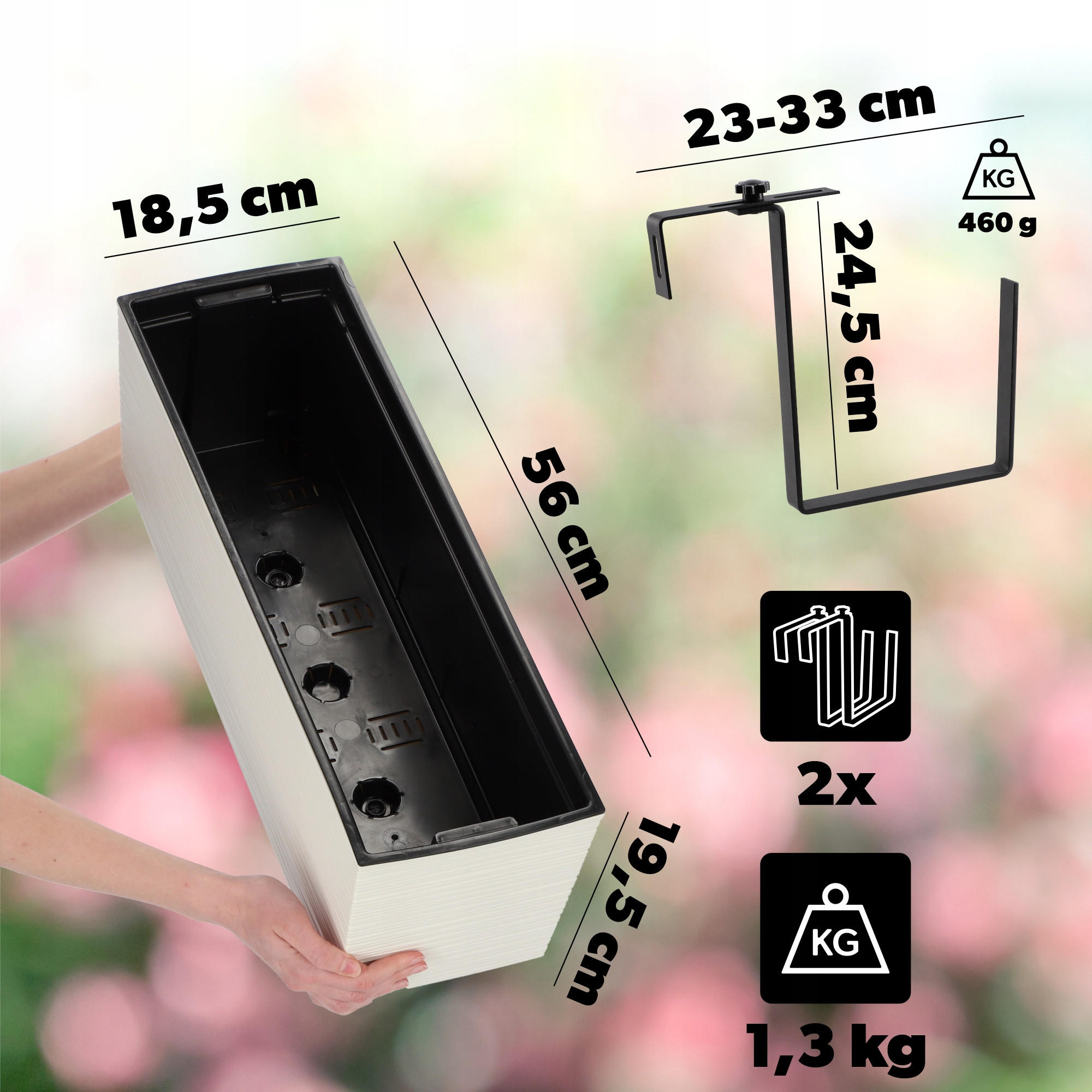 BALKONBLUMENTOPF mit Einsatz und 2 Griffe 56 cm, Creme - Creme, Kunststoff (18/56cm) - KADAX