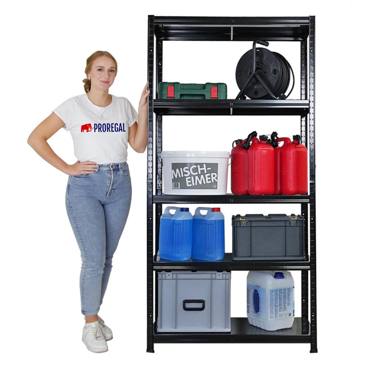 SCHWERLASTREGAL Ragnar für Gesamtlast 625kg 180x90x40 5 Stahlplatten-Ebenen Schwarz - Silberfarben, Metall (90/180/40cm) - PROREGAL