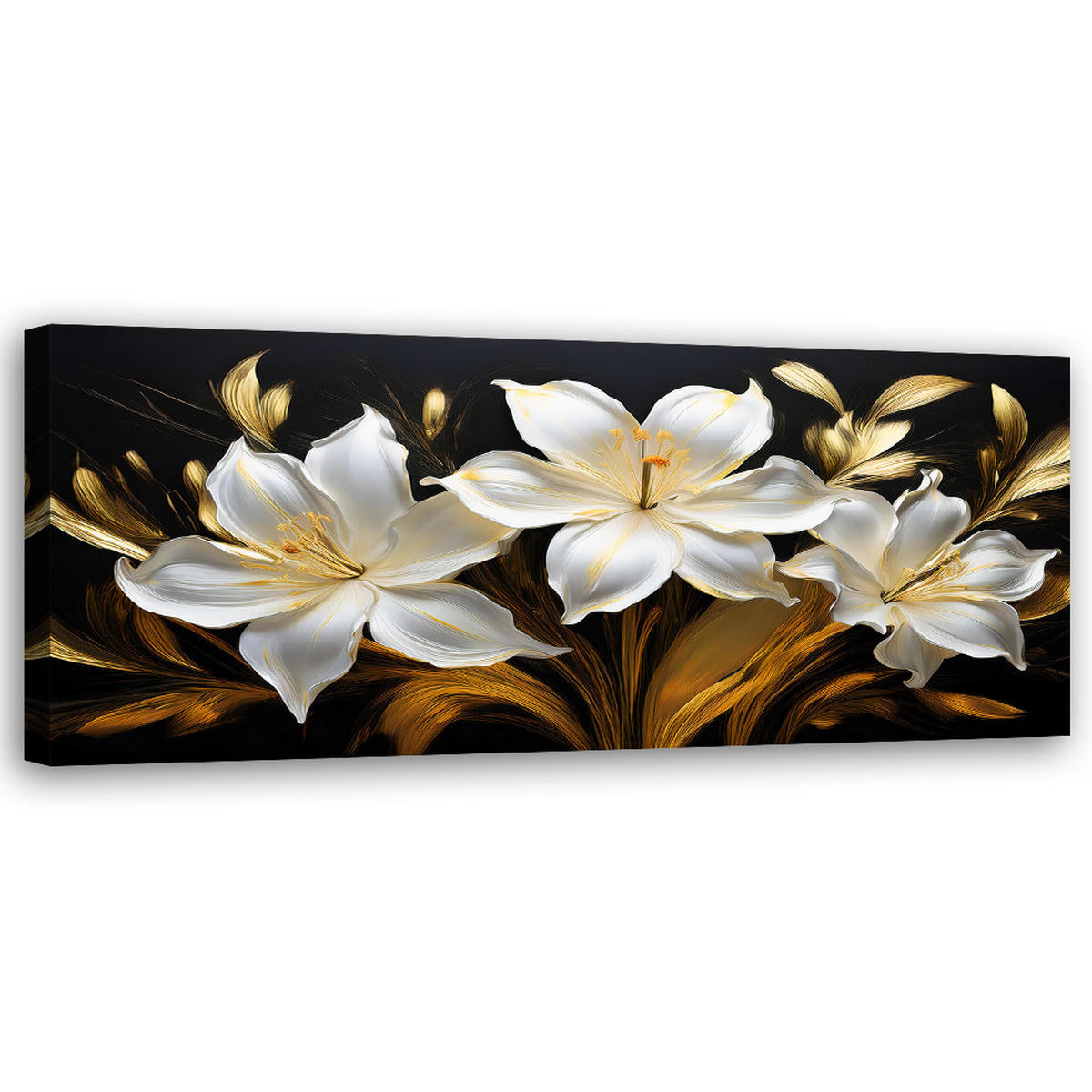 WANDBILD abstrakte glamour weiße lilien blumen - Weiß, Textil (90/30cm) - Feeby