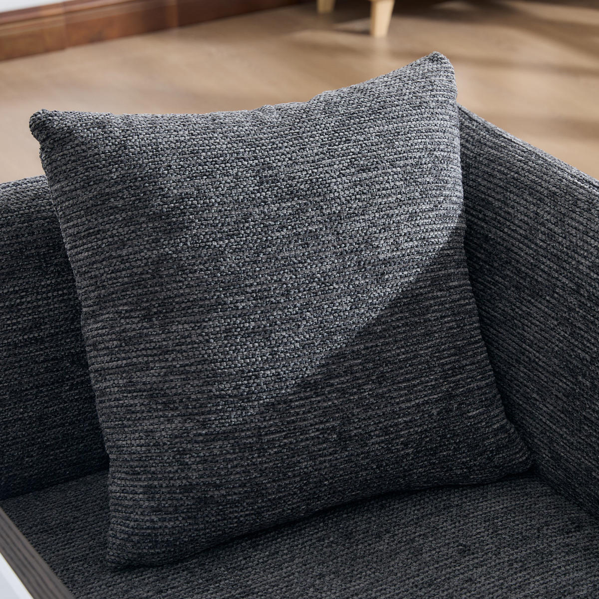 SESSEL mit Beistelltisch und Seitentaschen, Polstersessel Wohnzimmer, Dunkelgrau - Grau, Textil (64/71/64cm) - PARAFTA HOME