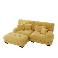 ECKSOFA Chenille Gelb mit Kissen und Ottomane - Gelb, Textil (220/145cm) - WISHDOR