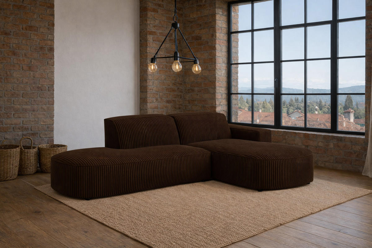 ECKSOFA Cursal Atelier, Stoff Poso, Braun, Rechts - Braun, Holz (269/166cm) - Kaiser Möbel