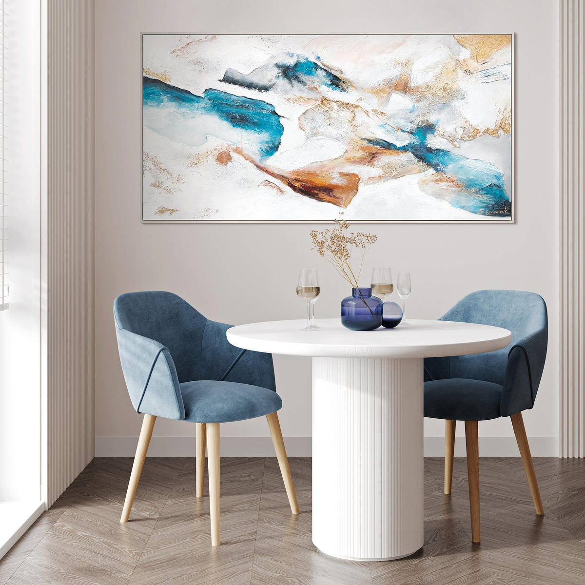GEMÄLDE Smaragd Schattenfugenrahmen Weiß 140x70 cm - Weiß, Holz (140/70cm) - YS-art gallery